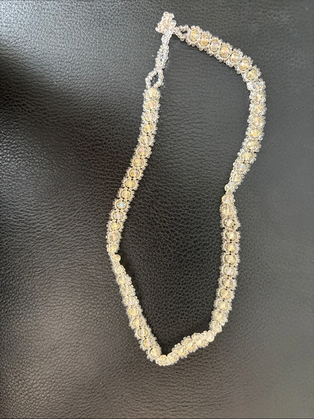 Crystal Beaded Necklace - Iridescent White